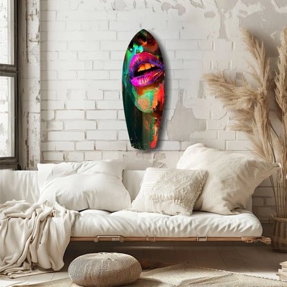 Psychedelic Lips Surfboard Tempered Glass Art with vibrant lips