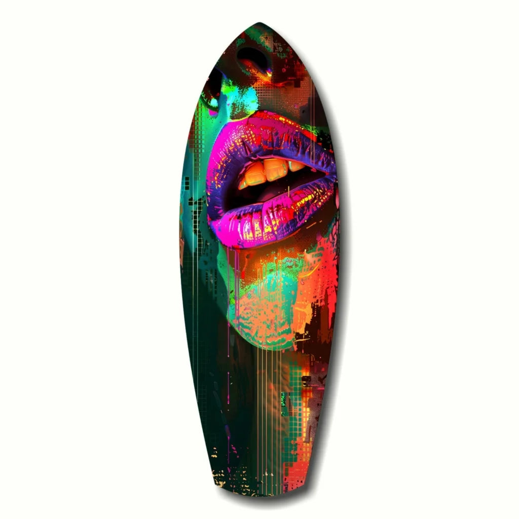 Psychedelic Lips Surfboard Tempered Glass Art | Insigneart USA | vintageantiquesgifts.com