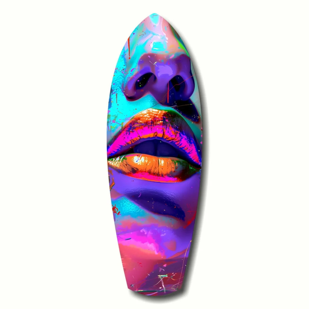 Surfboard Tempered Glass Art with Bold Abstract Face Design | Insigneart USA | vintageantiquesgifts.com