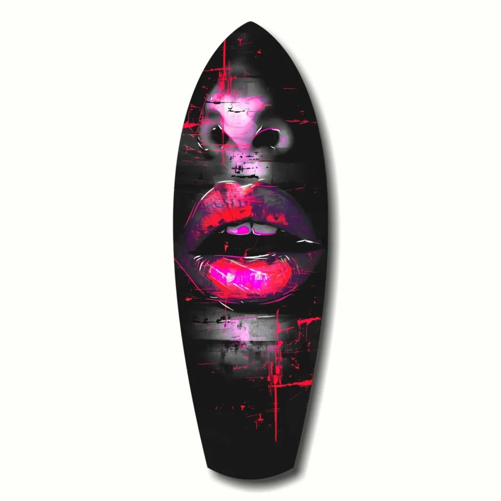 Bold Lips Tempered Glass Art Surfboard Wall Decor | Insigneart USA | vintageantiquesgifts.com
