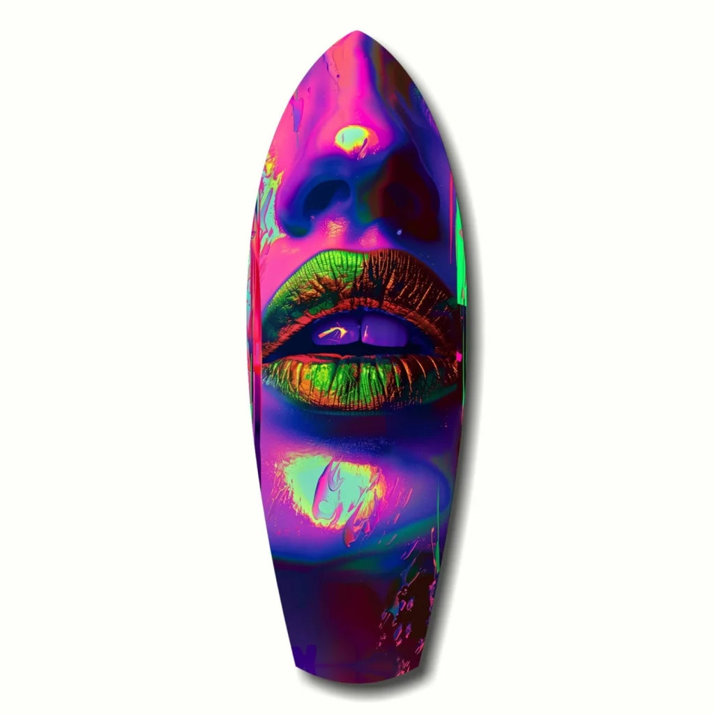 Psychedelic Surfboard Tempered Glass Art with Neon Glowing Face | Insigneart USA | vintageantiquesgifts.com