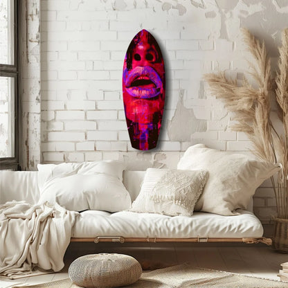 Vibrant pink purple colorful lips surfboard tempered glass art