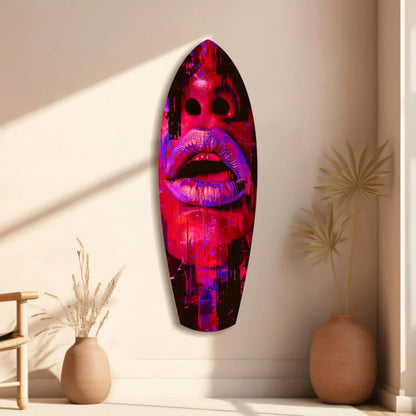 Vibrant colorful lips on pink purple surfboard tempered glass art