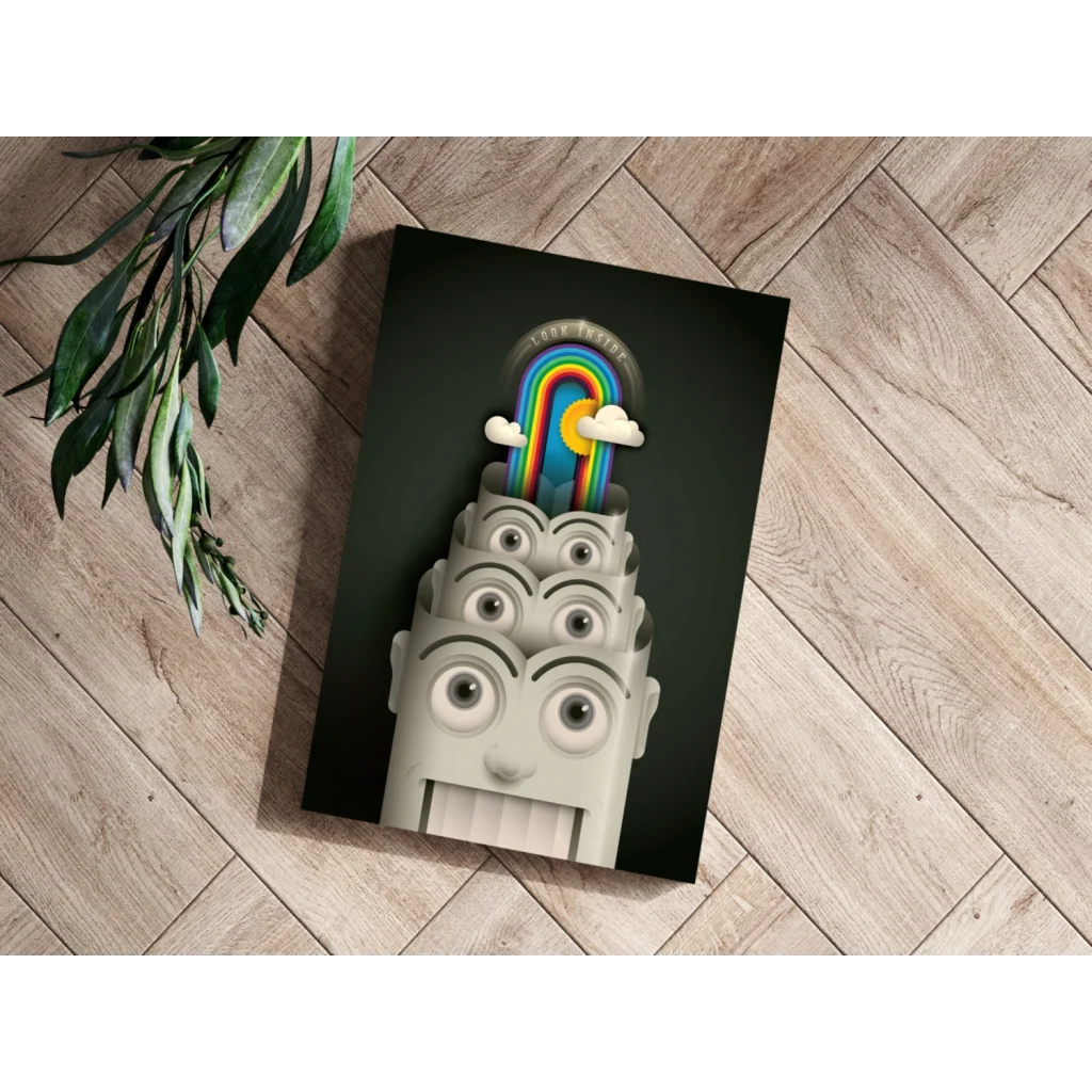 Surreal rainbow face on insigne aluminum print