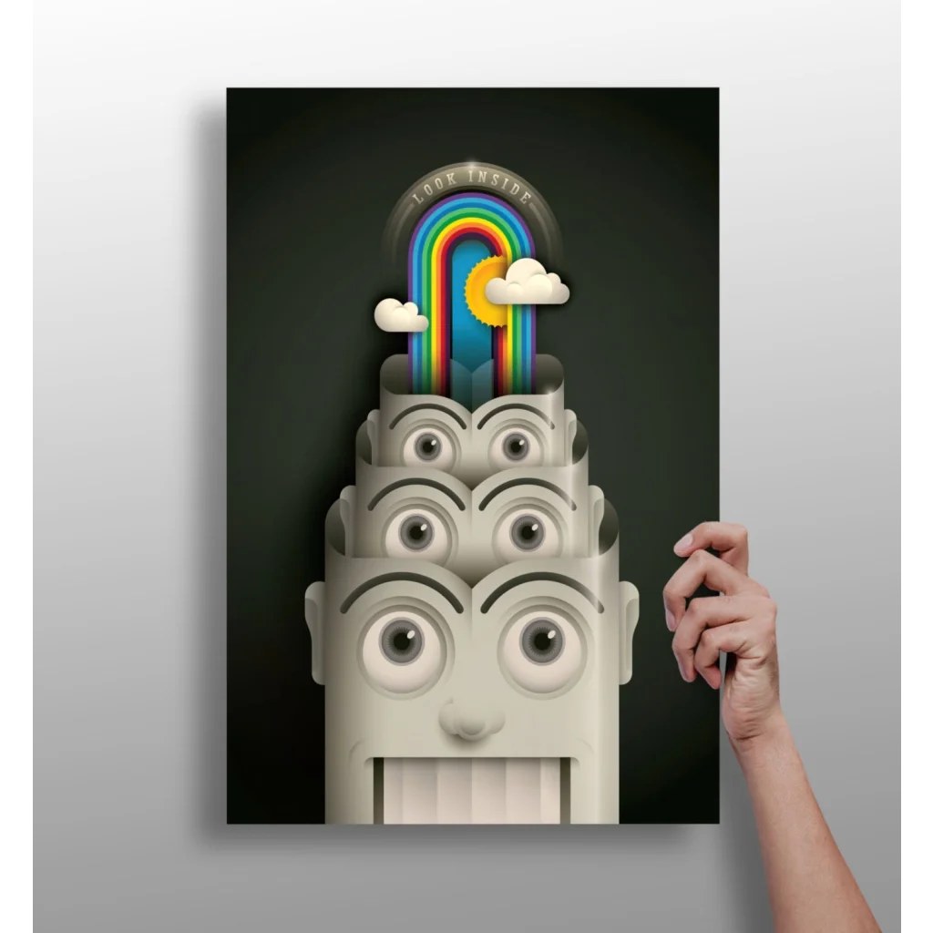 Surreal rainbow face on insigne aluminum prints