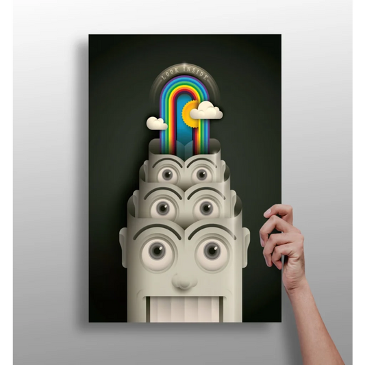 Surreal rainbow face on insigne aluminum prints