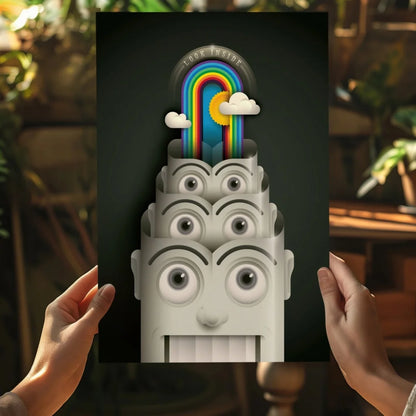 Whimsical surreal rainbow face on insigne aluminum prints