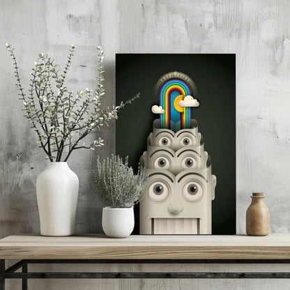 Whimsical surreal rainbow face on Insigne Aluminum Prints