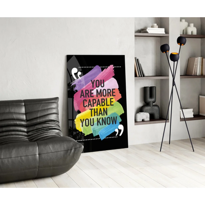 Black canvas wall art poster with rainbow brushstroke and motivational quote