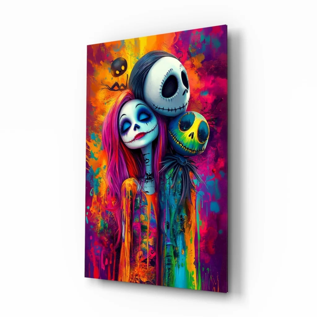Vibrant Jack Skellington and Sally psychedelic wall art canvas print