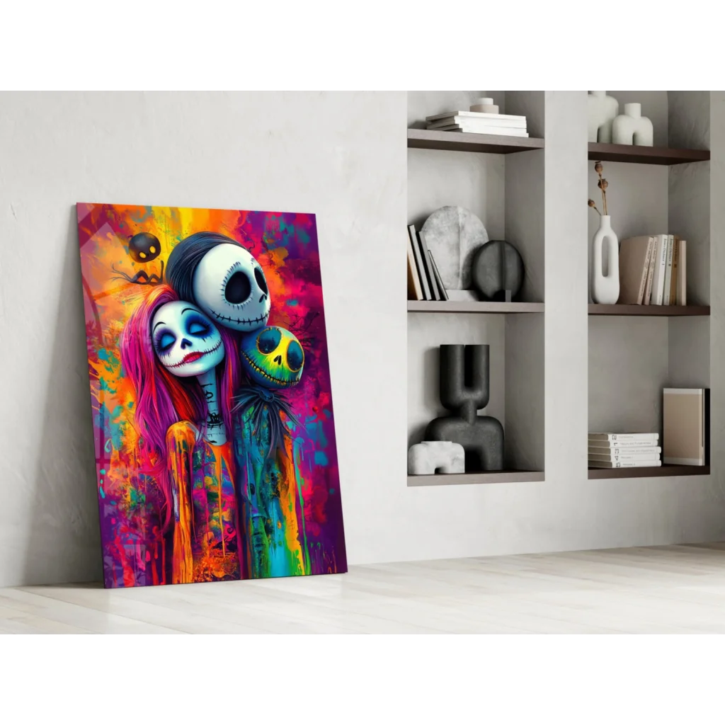 Vibrant Jack Skellington rainbow psychedelic wall art canvas print