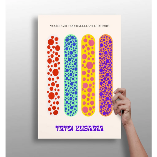 Vibrant polka dot stripes aluminum wall art print on cream background