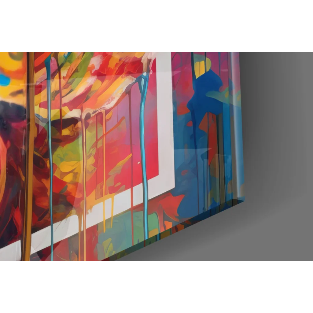 Vibrant pop art woman canvas wall art with colorful drips and rainbow balloons