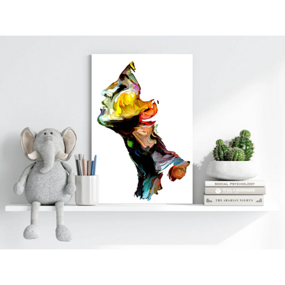 Vibrant abstract profile face on Insigne aluminum print, bold paint splashes