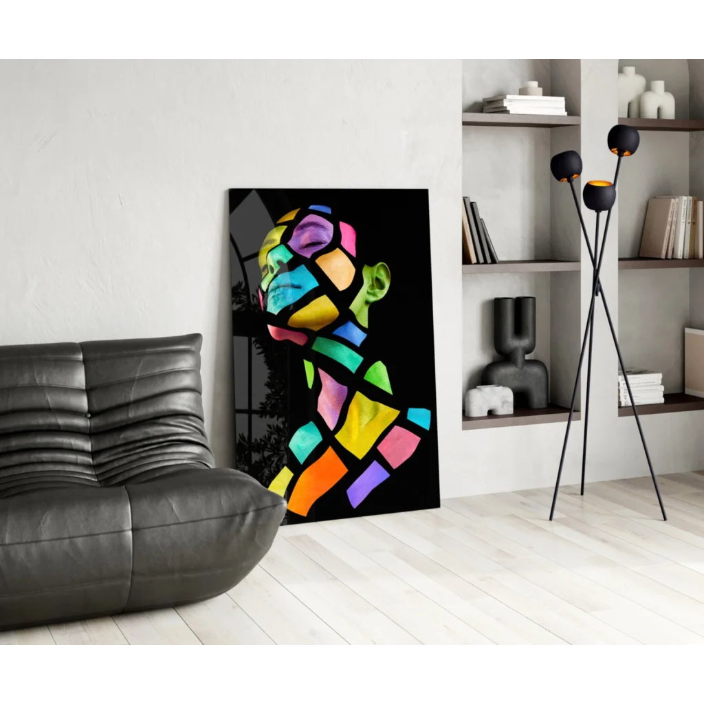 Vibrant rainbow geometric glass wall art portrait canvas