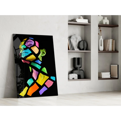Vibrant rainbow geometric glass wall art portrait canvas on white wall