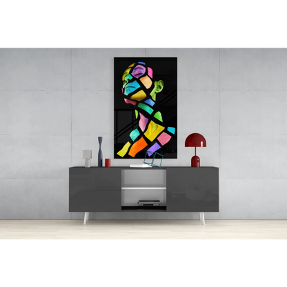 Vibrant rainbow geometric glass wall art portrait canvas