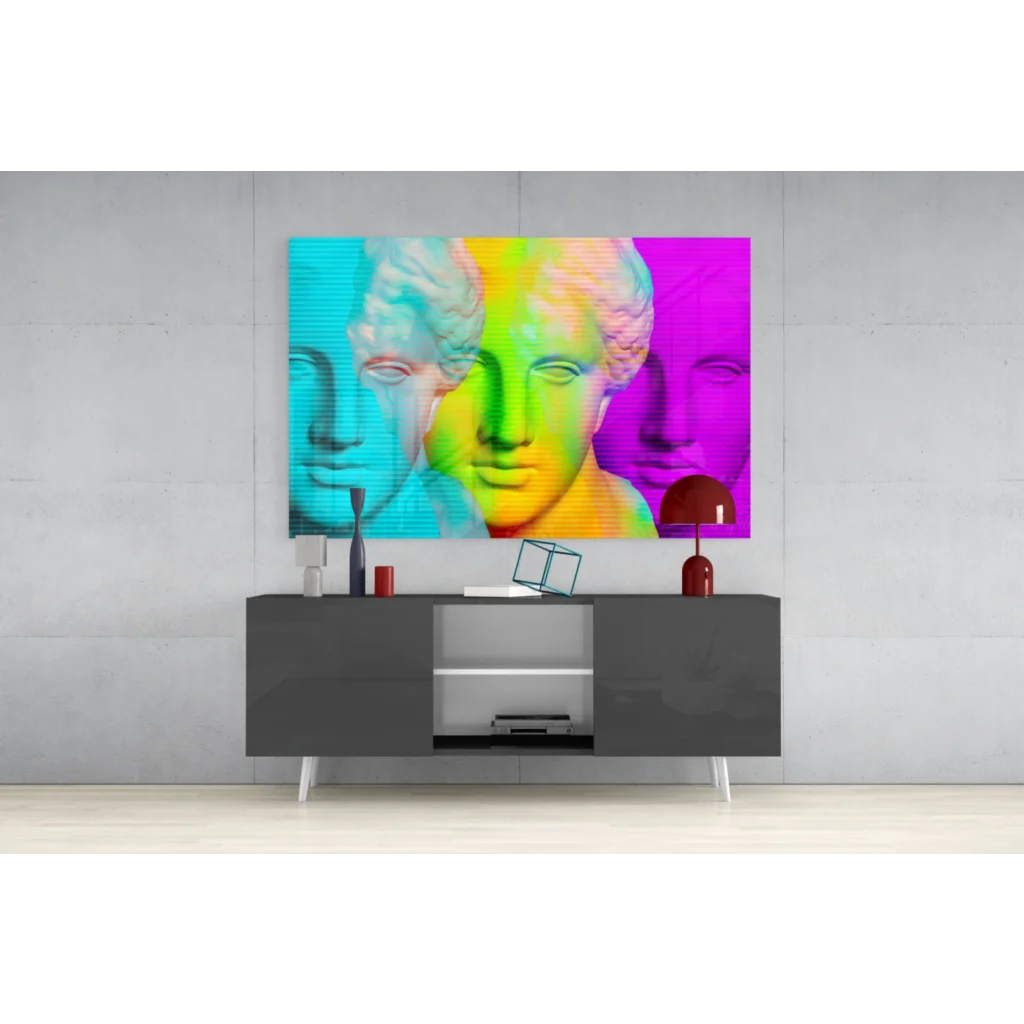 Psychedelic marble busts rainbow canvas wall art with vibrant abstract portrait