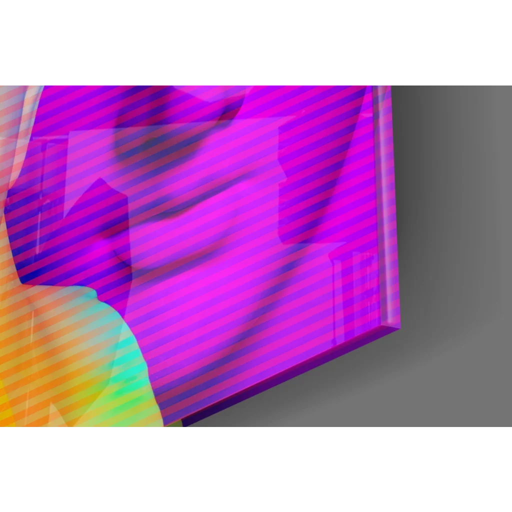 Vibrant purple pink striped glass wall art bust on canvas