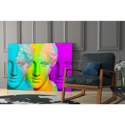 Psychedelic rainbow marble busts wall art canvas print in vibrant hues