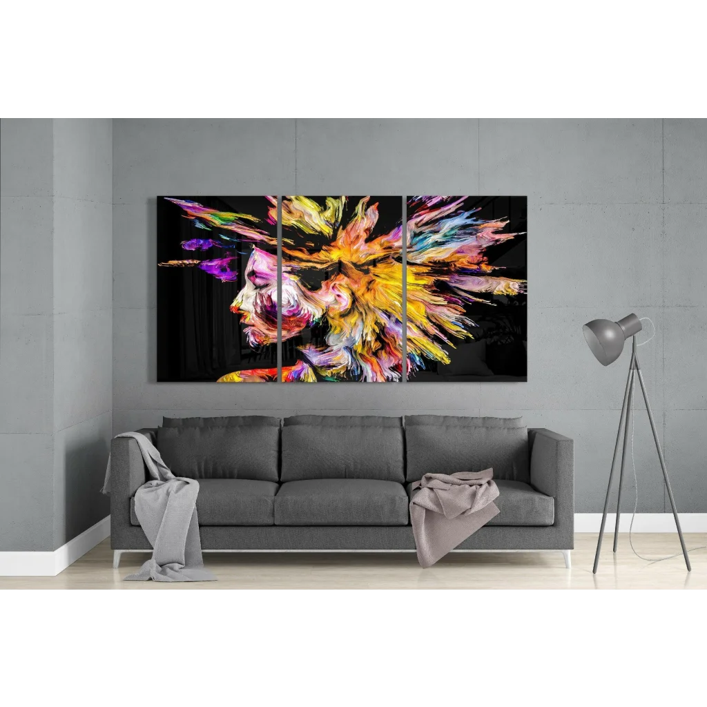 Explosive Color Burst Glass Wall Art Triptych Portrait | Modern Wall Art Decor | vintageantiquesgifts.com