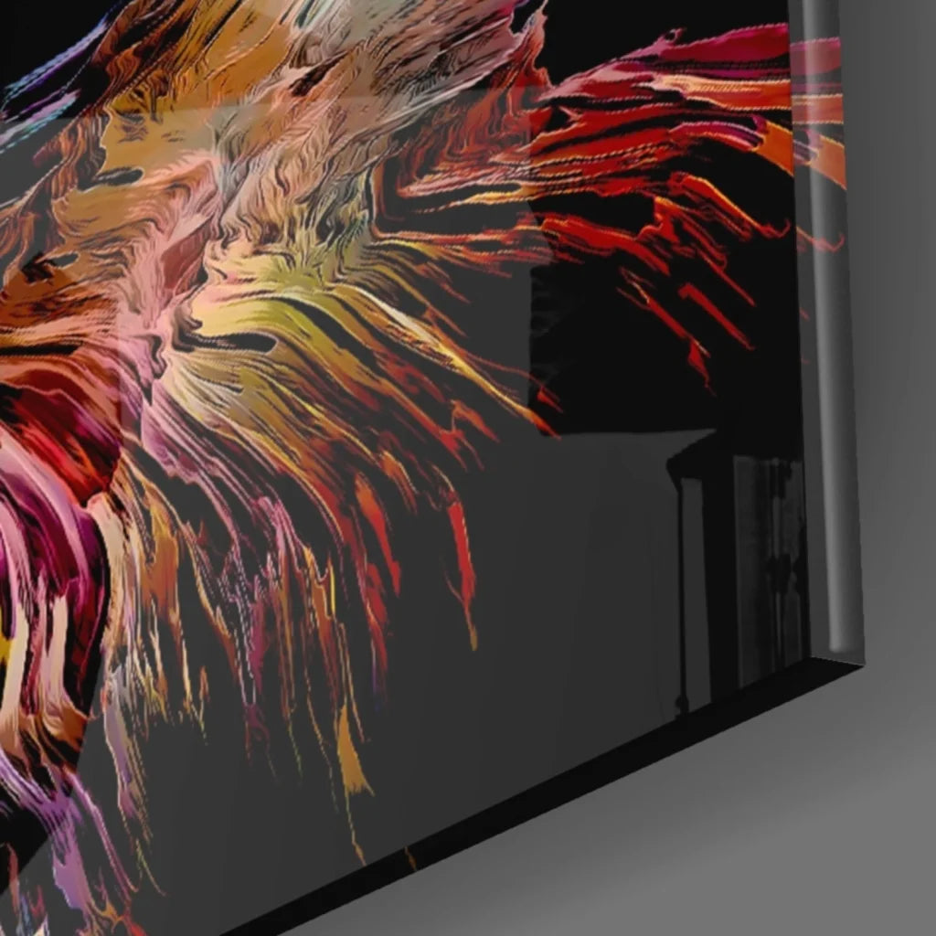 Vibrant neon swirl abstract portrait glass wall art canvas with red orange streaks