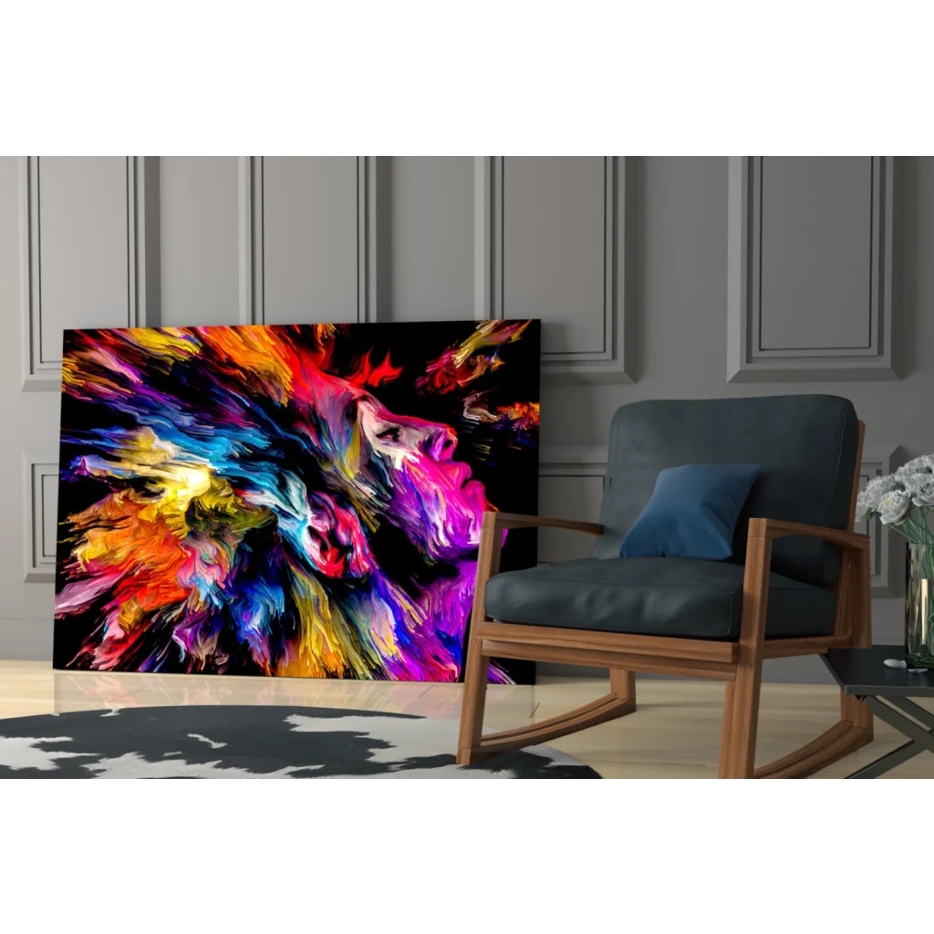Vibrant explosive color burst glass wall art on black canvas