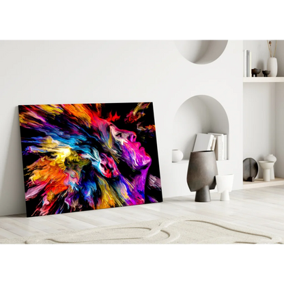 Vibrant explosive color burst glass wall art canvas print on black background