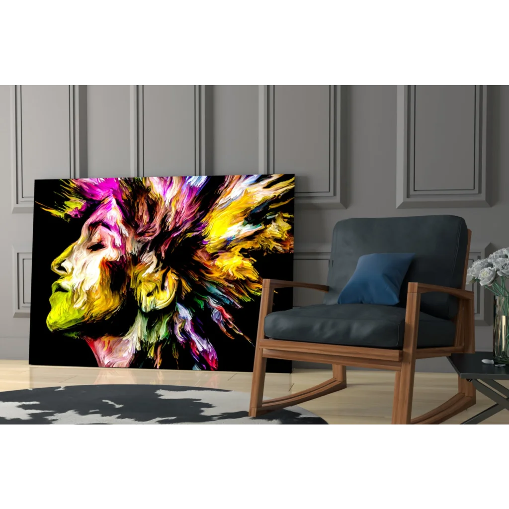 Vibrant explosive color burst abstract wall art canvas portrait