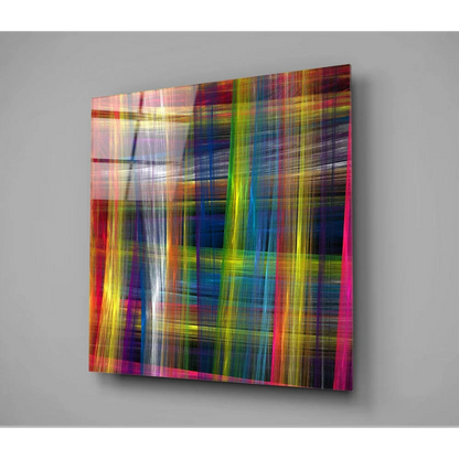 Neon Abstract Canvas Wall Art Electric Streaks on Dark Glass | Glass Wall Art Print | vintageantiquesgifts.com