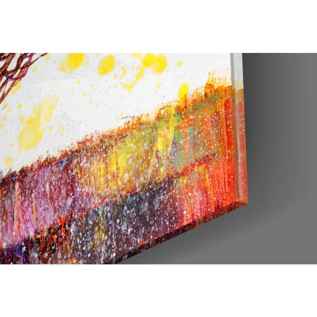 Vibrant Rainbow Tree Splash canvas wall art with bold yellow, orange, red, purple strokes