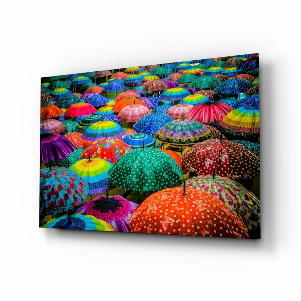 Colorful Umbrella Glass Wall Art Print | Insigneart USA | vintageantiquesgifts.com