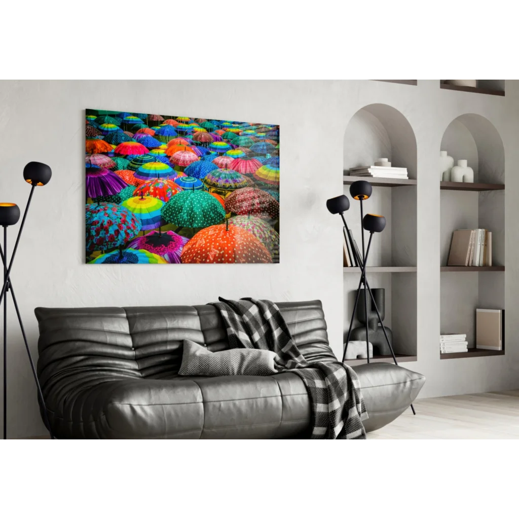 Colorful Umbrella Glass Wall Art Print | Contemporary Home Wall Art | vintageantiquesgifts.com