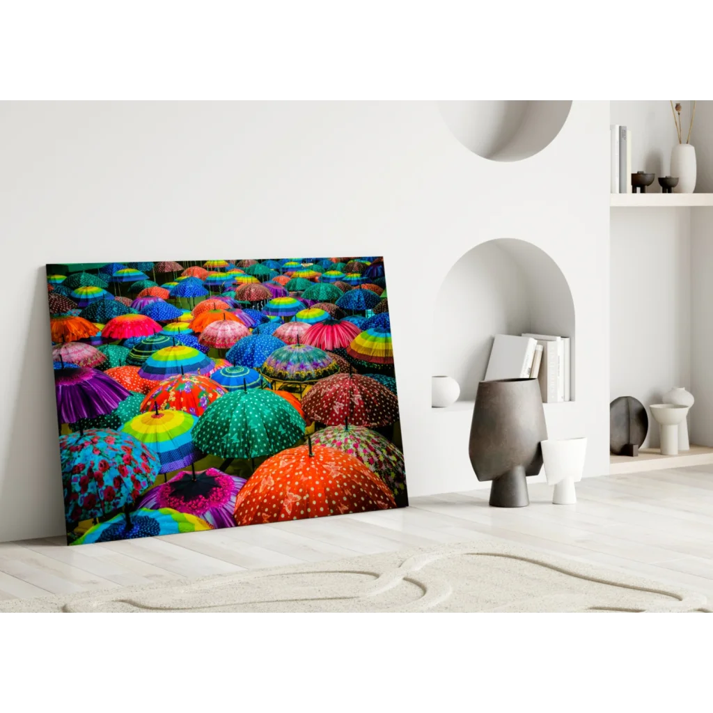 Colorful Umbrella Glass Wall Art Print | Modern Wall Art Decor | vintageantiquesgifts.com