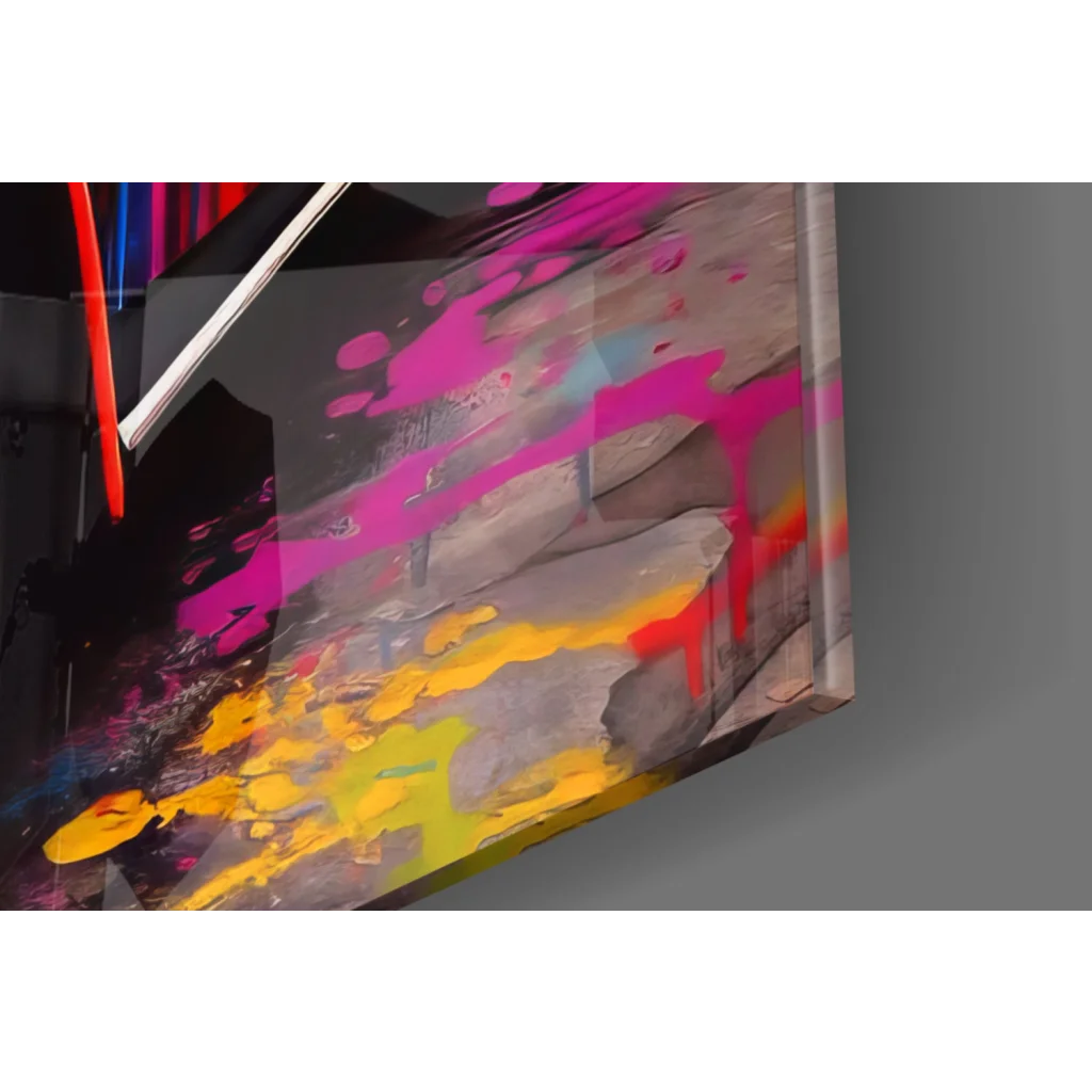 Vibrant Rainbow Splash Volkswagen Beetle wall art canvas with pink, yellow, orange splatters on gray