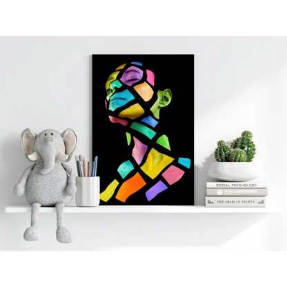 Vibrant rainbow mosaic face portrait on insigne aluminum prints