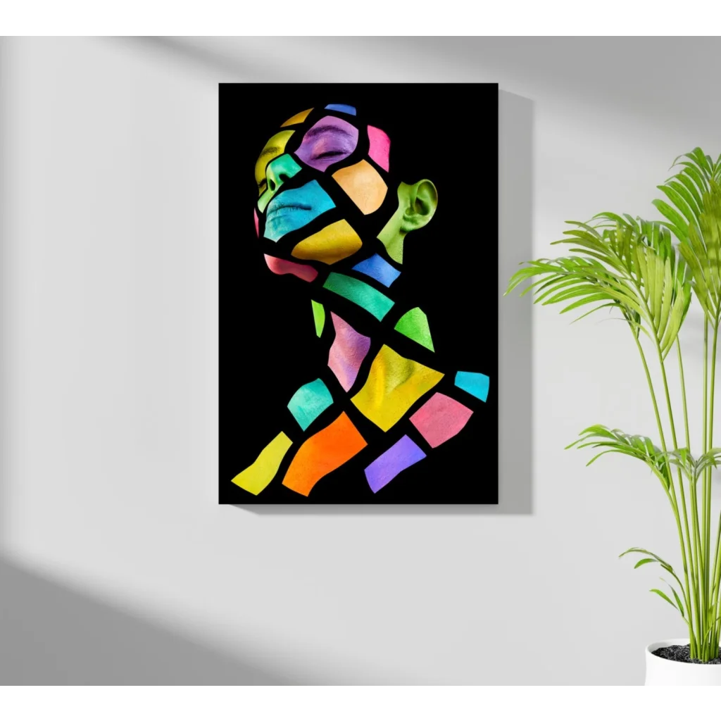 Vibrant rainbow mosaic human figure on insigne aluminum prints