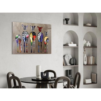 Colorful zebra glass wall art with bold abstract patterns