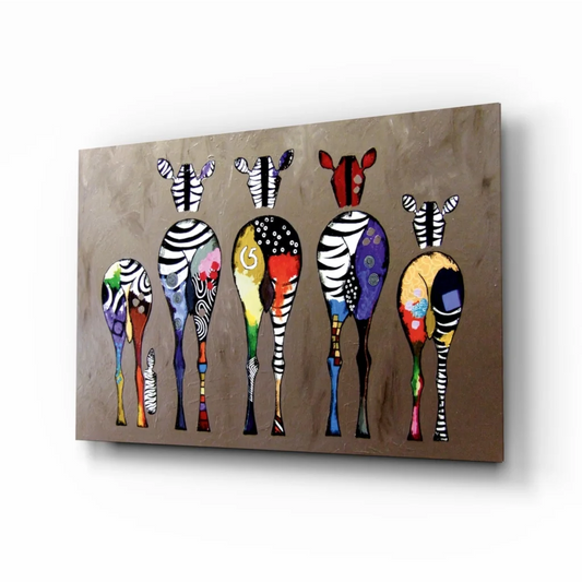 Colorful Zebra Glass Wall Art With Bold Abstract Patterns | Insigneart USA | vintageantiquesgifts.com