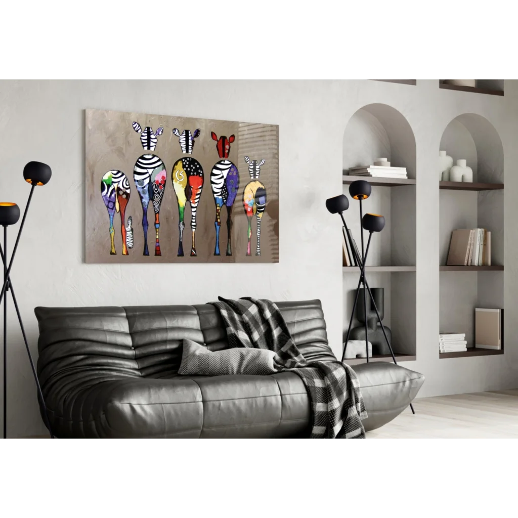 Colorful Zebra Glass Wall Art With Bold Abstract Patterns | Contemporary Home Wall Art | vintageantiquesgifts.com
