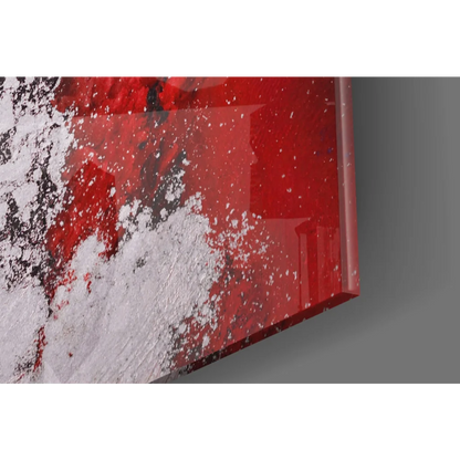 Vibrant red and white bold swirl glass wall art with glitter accents