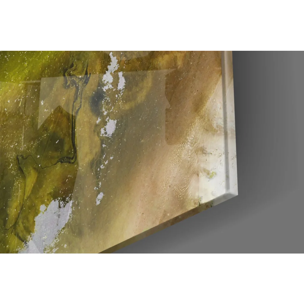 Swirling green gold white marbled glass wall art abstract panel