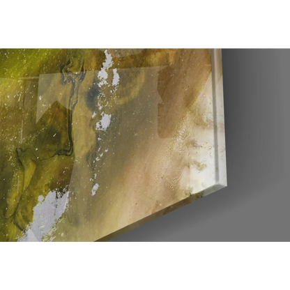 Swirling green gold white marbled glass wall art abstract panel