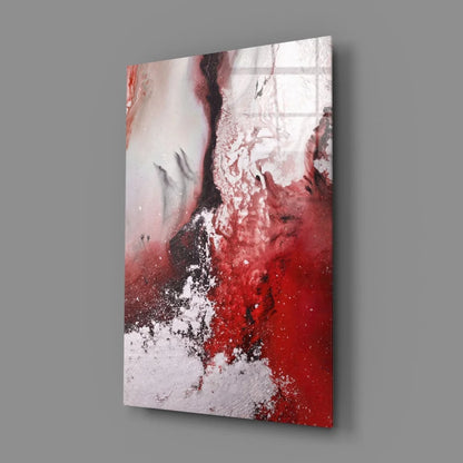 Bold red and black swirl glass wall art with glitter accents