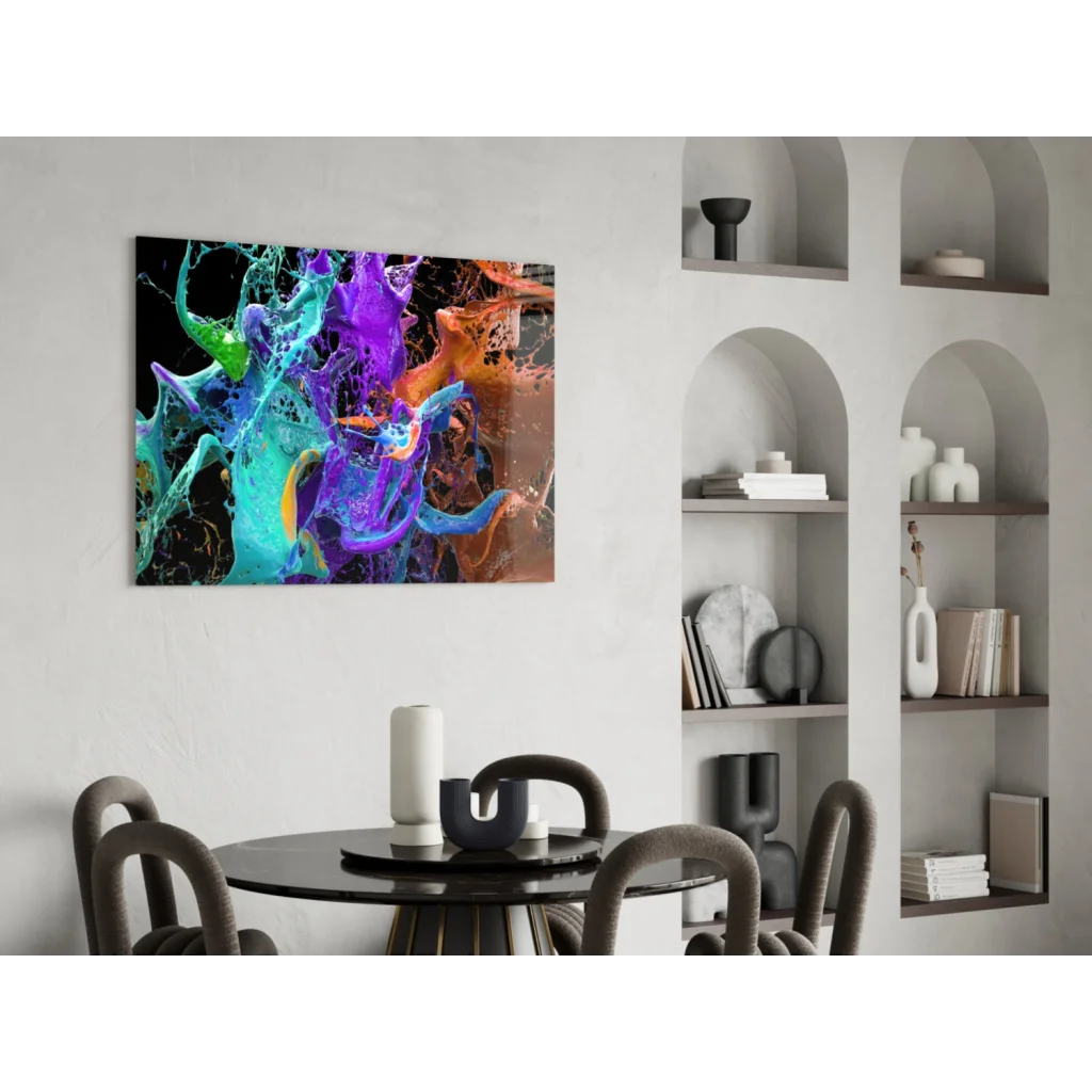 Vibrant explosive color splash wall art canvas on black background