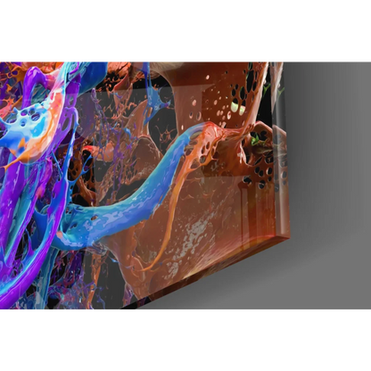 Vibrant explosive color splash wall art canvas with blue purple orange brown resin glossy finish