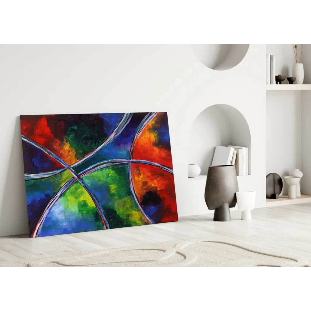 Rainbow Swirl Abstract Canvas Wall Art with Metallic Accents | Glass Wall Art Print | vintageantiquesgifts.com