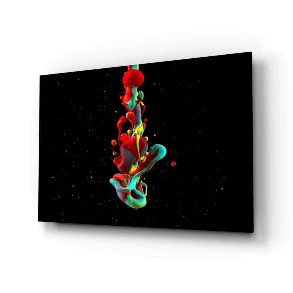 Swirling Ink Abstract Canvas Wall Art in Red Teal and Yellow | Insigneart USA | vintageantiquesgifts.com