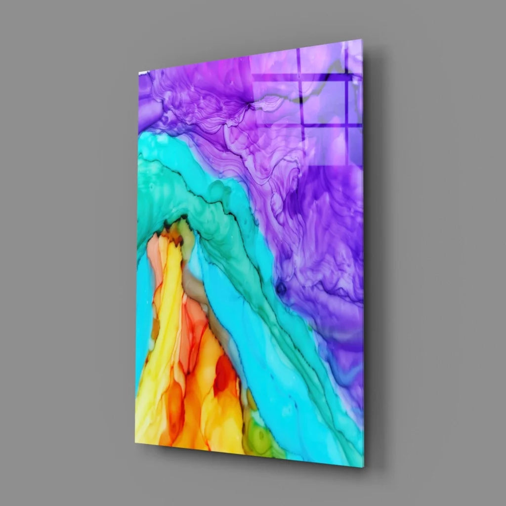 Vibrant swirling purple teal orange abstract glass wall art canvas