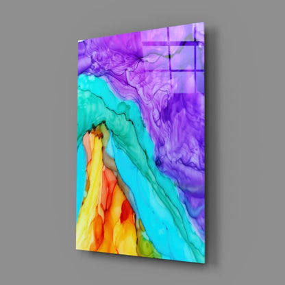 Vibrant swirling purple teal orange abstract glass wall art canvas